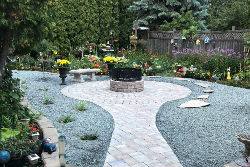 Paving stone path and fire pit